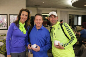 The WRAL-TV trio Lynda Loveland, Adam Owens (center) & Randall Kerr take part in the inaugural Trailblaze Challenge for Make-A-Wish at Pilot Mountain on May 20-22, 2016.