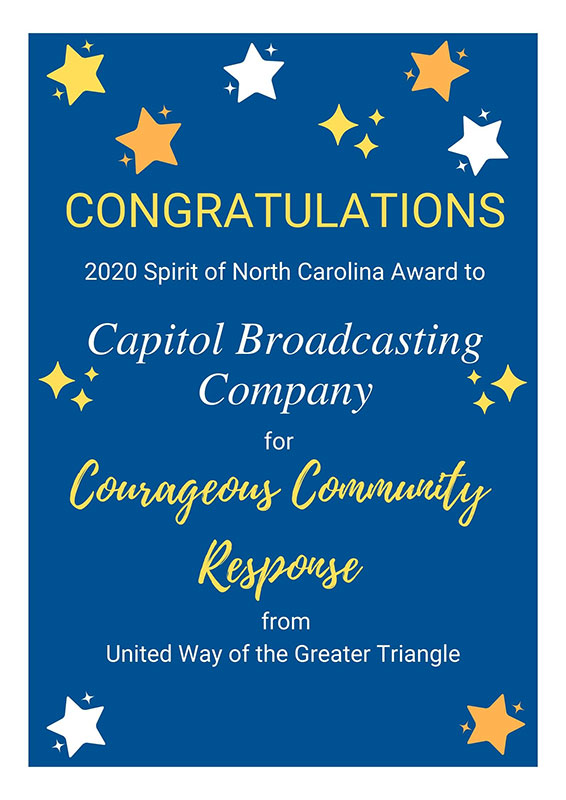 CBC United Way Spirit of NC Award