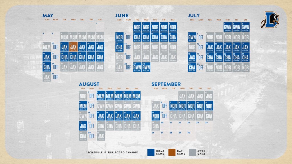 Durham Bulls 2021 Schedule *Updated*