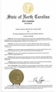 NC Broadcast Legend Week Proclamation